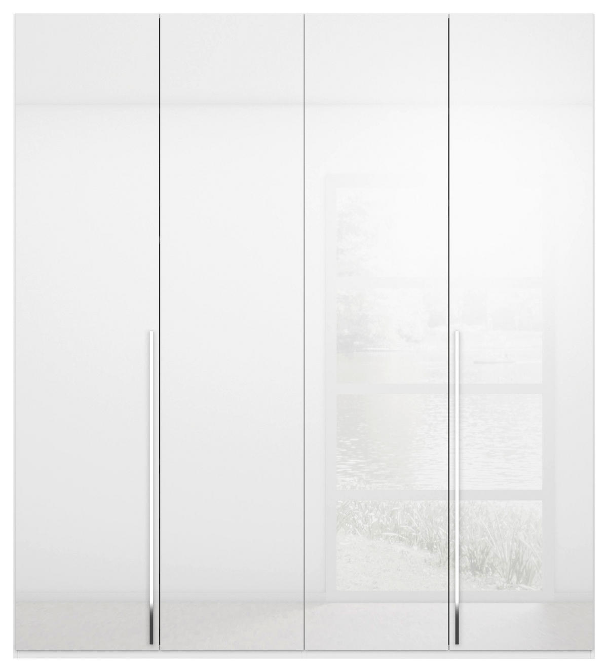 DREHTÜRENSCHRANK in Weiss, Weiss Hochglanz  - Weiss Hochglanz/Chromfarben, Design, Holzwerkstoff/Metall (201/223/60cm) - home24
