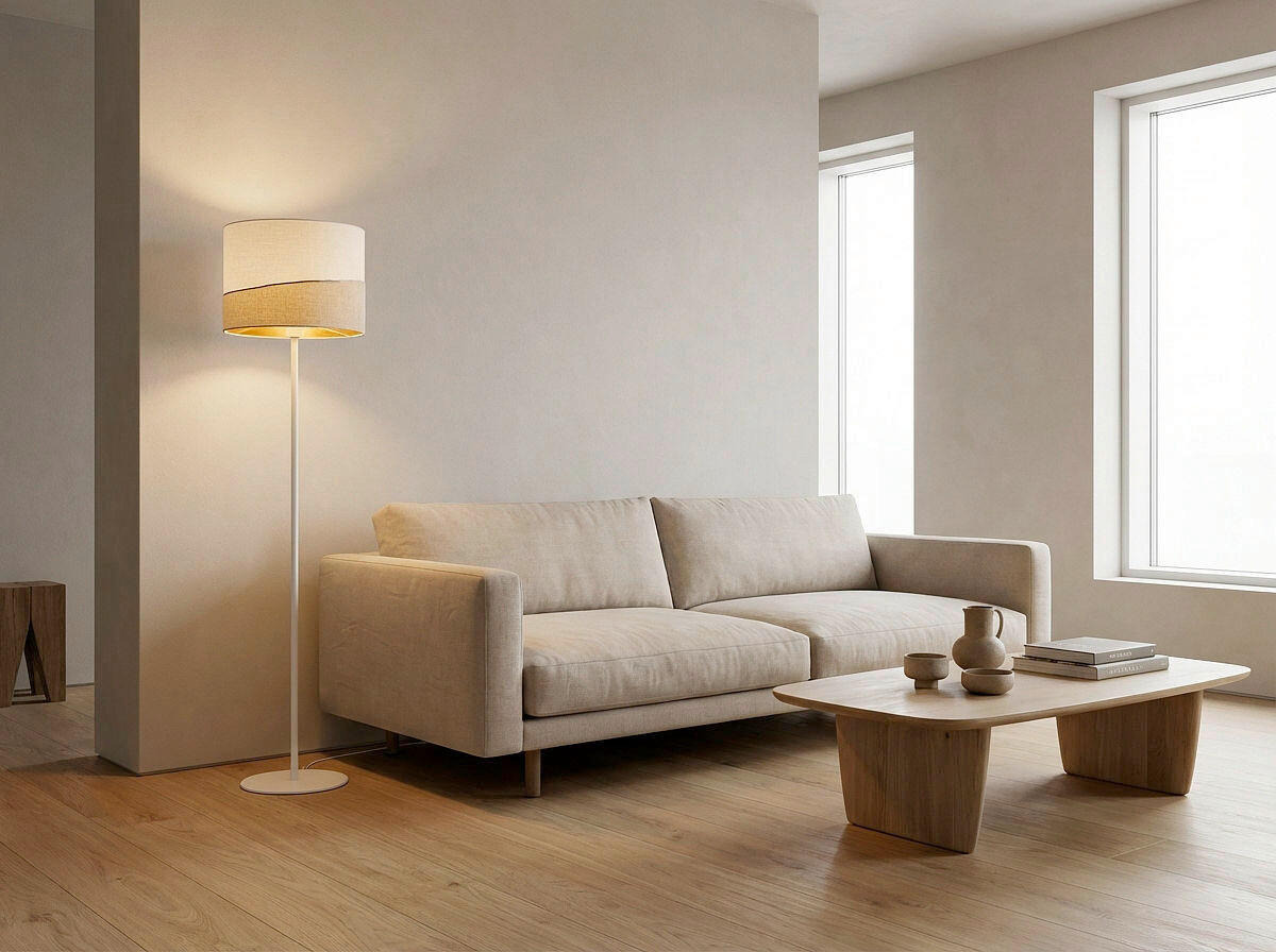 STEHLEUCHTE Swing 40/150 cm   - Beige/Goldfarben, Design, Kunststoff/Textil (40/150cm)