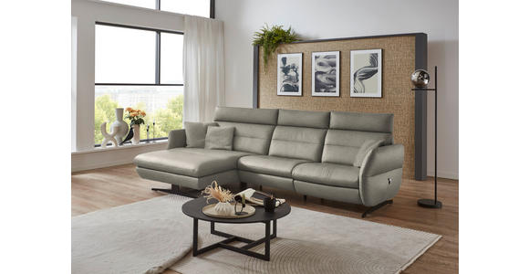ECKSOFA in Echtleder Hellgrau  169/298 cm  - Hellgrau/Schwarz, Design, Leder/Metall (169/298cm) - Dieter Knoll