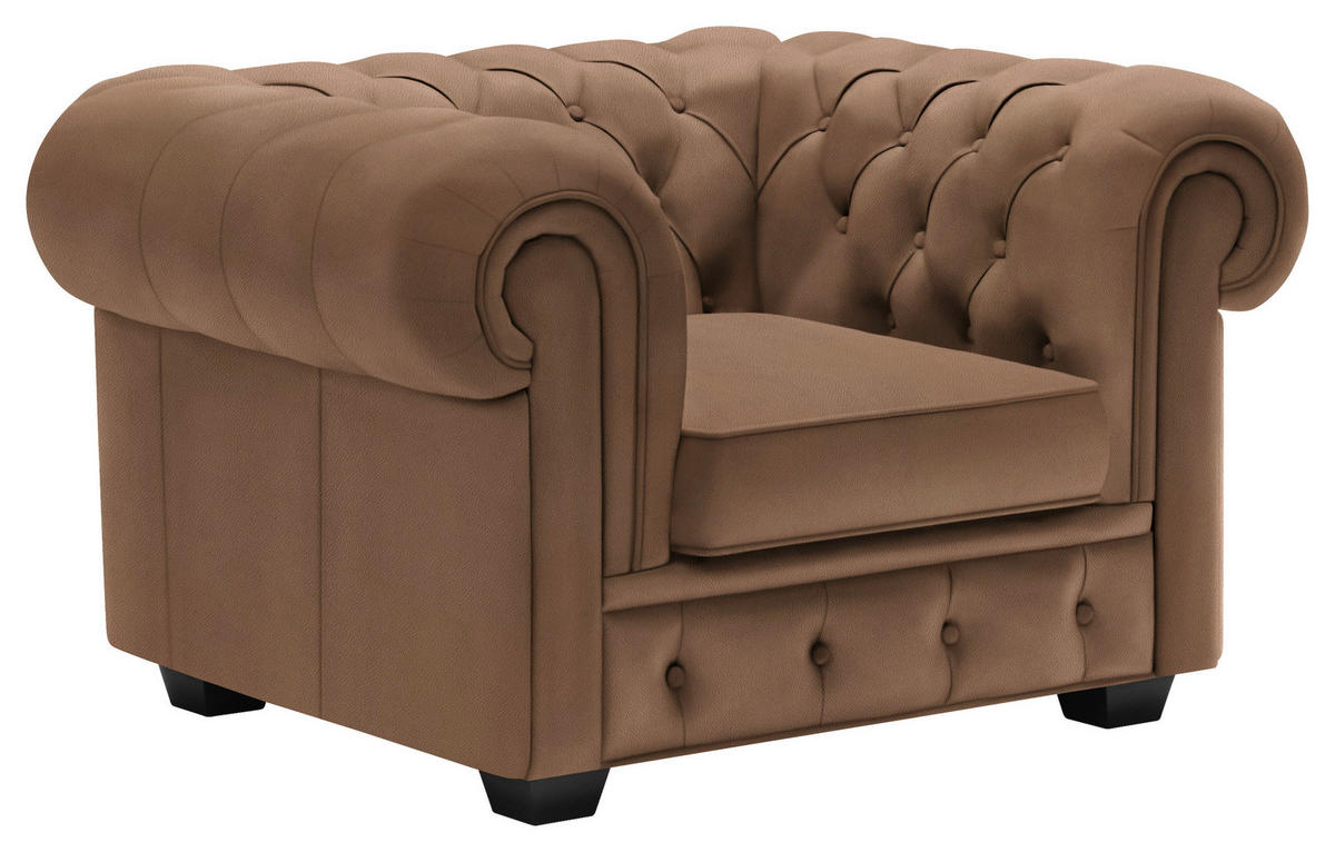 CHESTERFIELD-SESSEL in aspect cuir marron  - couleur de wengé/marron, Lifestyle, textile/bois (115/76,5/96cm) - Landscape