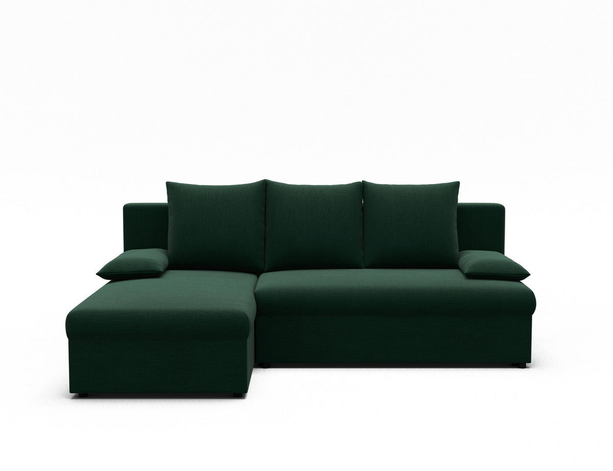 ECKSOFA GINO in Samt Dunkelgrün  201/143 cm  - Dunkelgrün/Schwarz, Design, Kunststoff/Textil (201/143cm) - MID.YOU