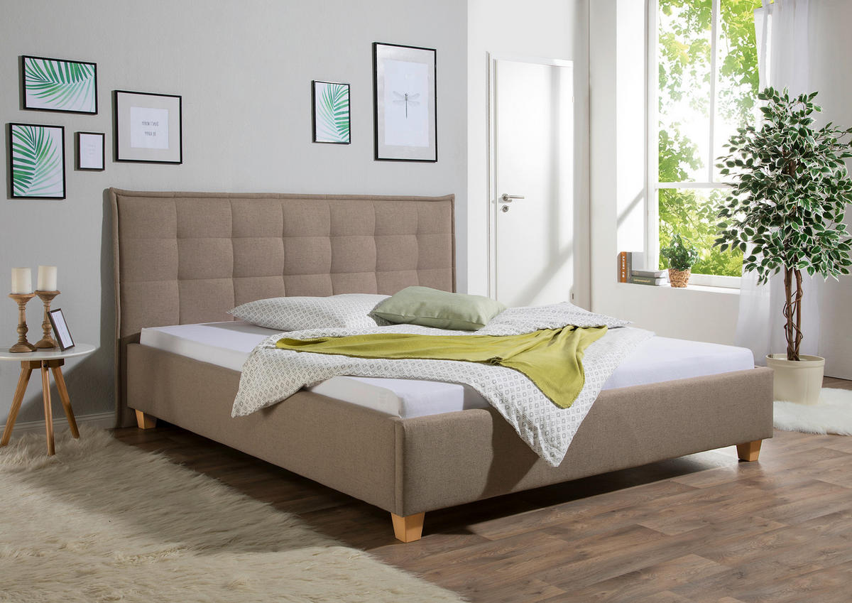 POLSTERBETT 180/200 cm,  in Hellbraun,  - Hellbraun/Naturfarben, MODERN, Holz/Textil (180/200cm) - Livetastic
