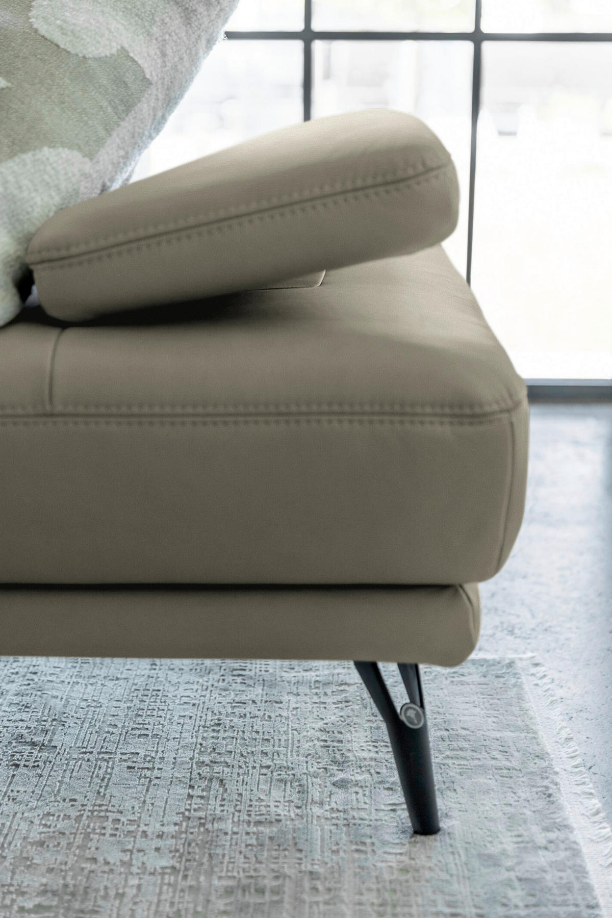 ECKSOFA Echtleder Platinfarben  - Platinfarben/Schwarz, Konventionell, Leder/Metall (301/180cm) - Joop!