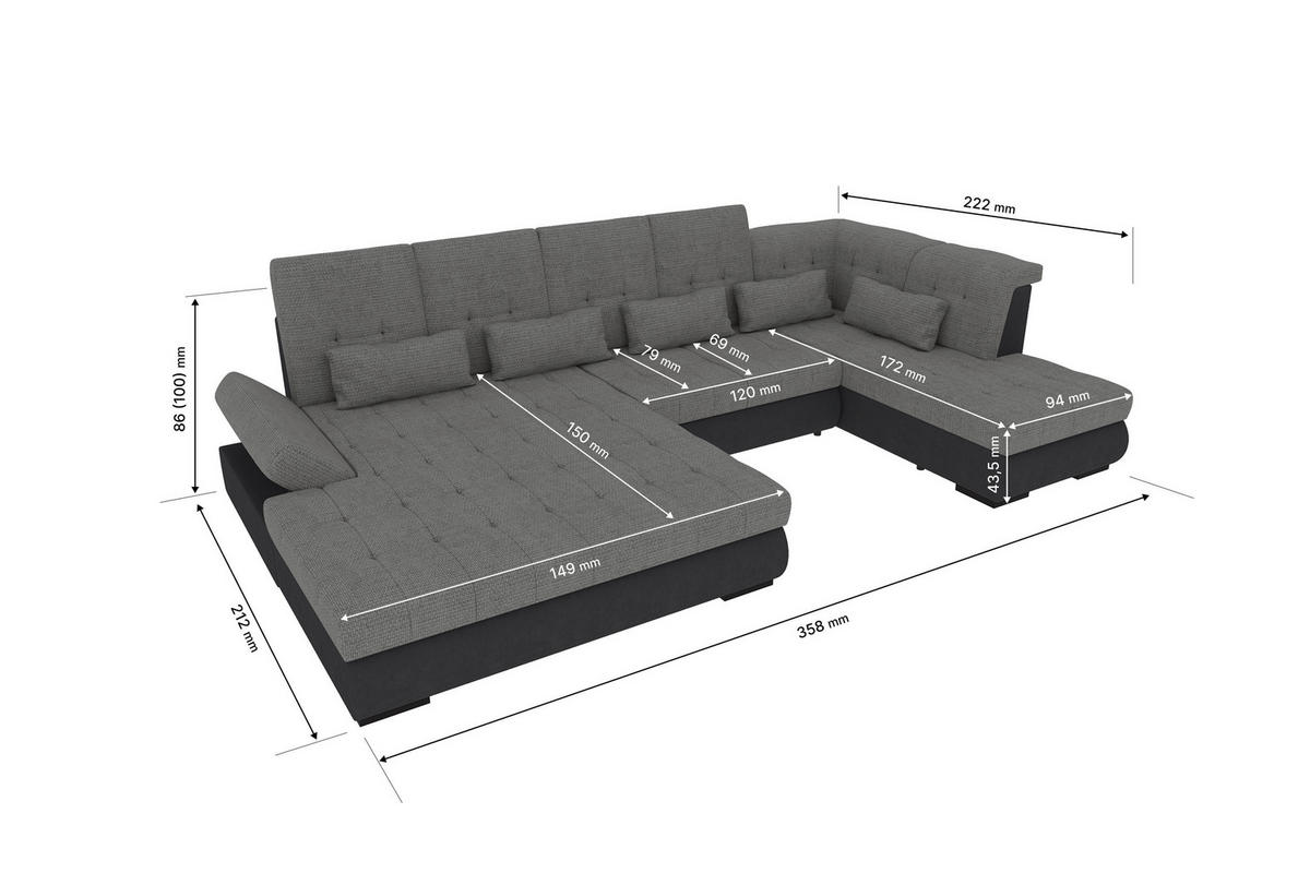 WOHNLANDSCHAFT Olivgrün Struktur  - Schwarz/Olivgrün, KONVENTIONELL, Kunststoff/Textil (212/358/222cm) - Carryhome