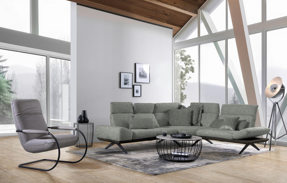 ECKSOFA in Flachgewebe Grau  270/239 cm  - Dunkelgrau/Schwarz, Design, Textil/Metall (270/239cm) - Koinor