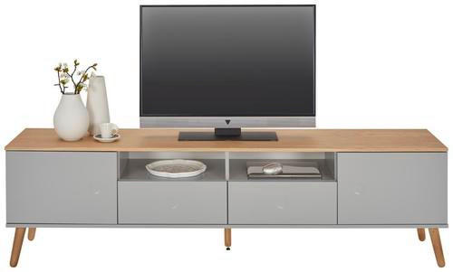 Thumbnail - Tv-Element Dot, Grau, Eiche, Holzwerkstoff, Eiche, furniert, massiv, 2 Fächer, 2 Schublade(n) Schubladen, 192x54x43 cm, ...