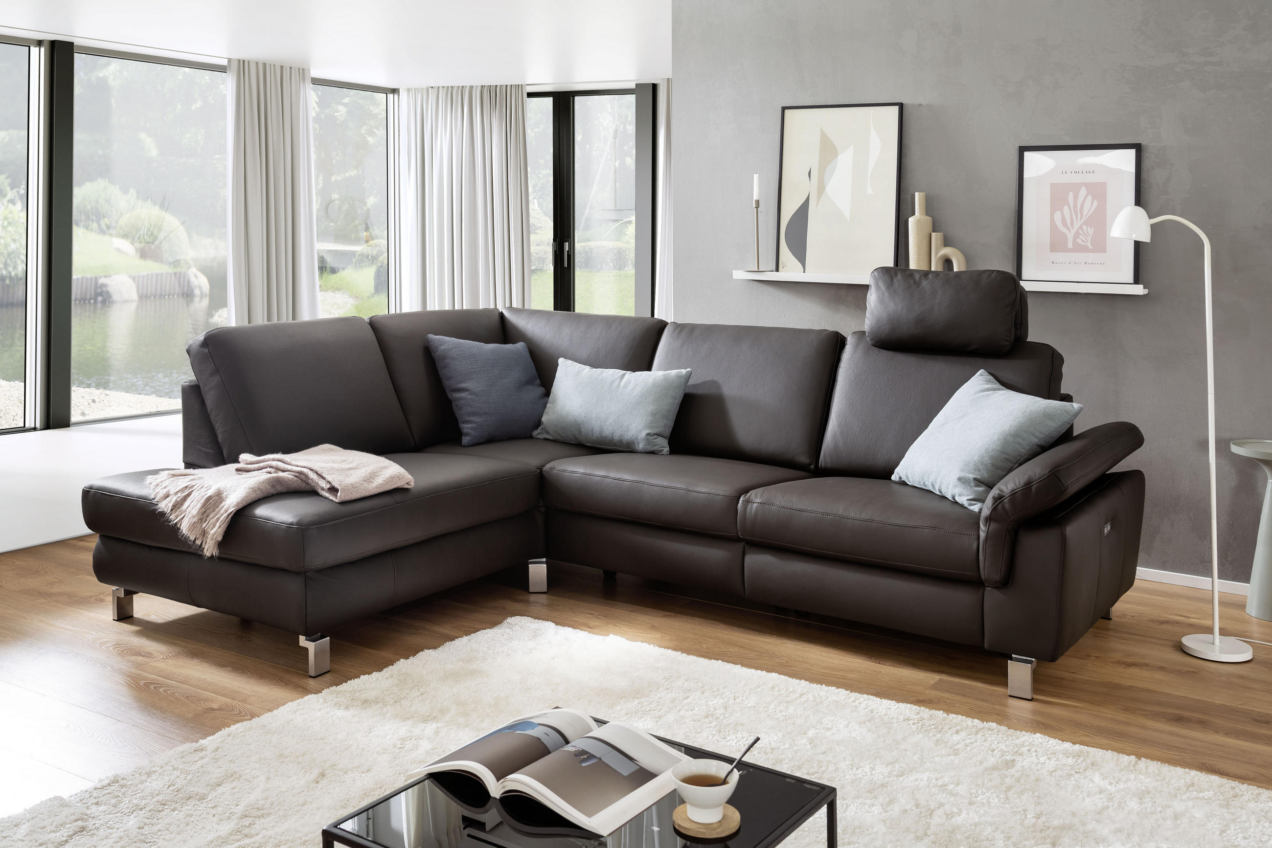 ECKSOFA in Echtleder Braun  - Chromfarben/Braun, Design, Leder/Metall (200/271cm) - Pure Home Lifestyle