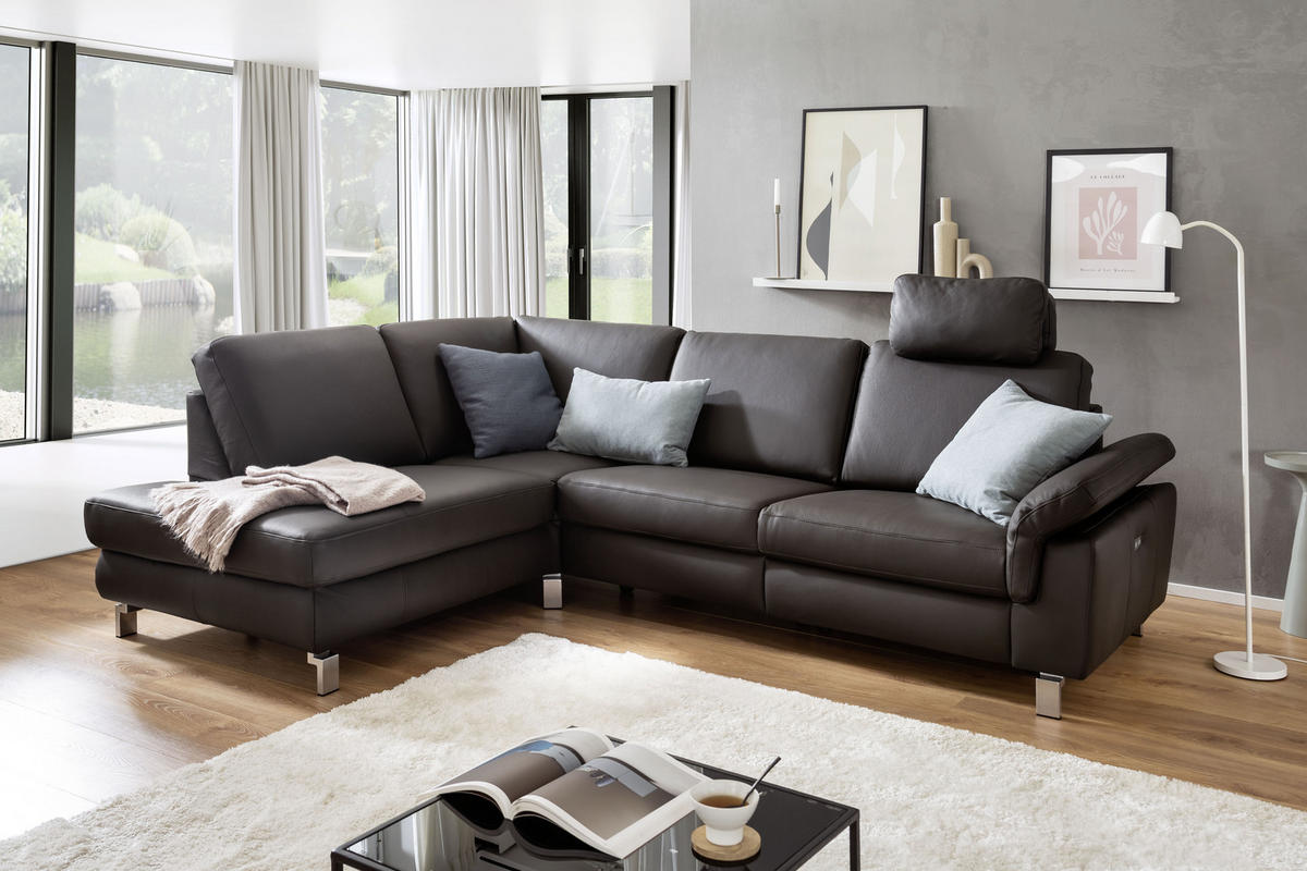 ECKSOFA in Echtleder Braun  - Chromfarben/Braun, Design, Leder/Metall (200/271cm) - Pure Home Lifestyle