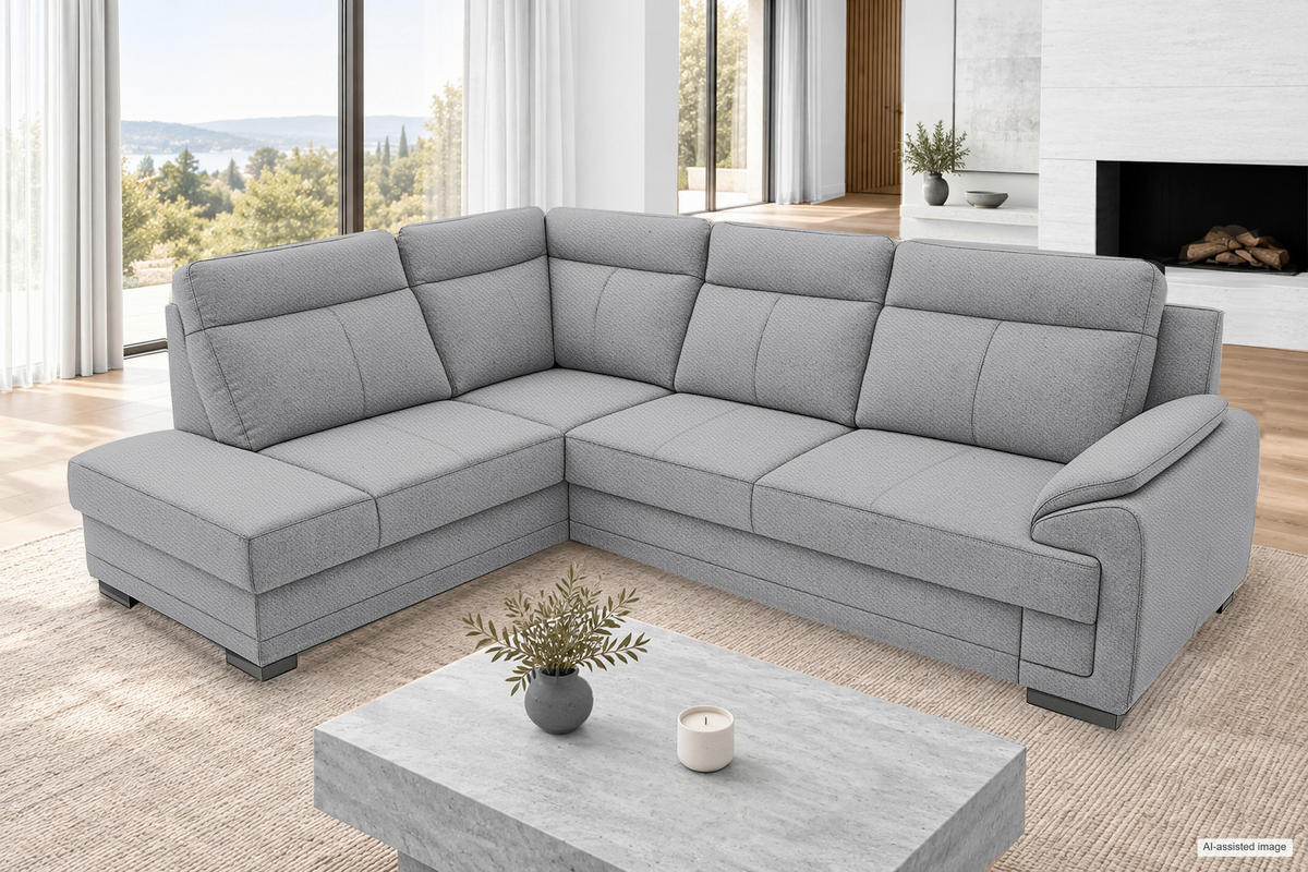 ECKSOFA ALTONA in Flachgewebe Dunkelgrau  - Dunkelgrau/Schwarz, Basics, Holz/Holzwerkstoff (272/207cm) - MID.YOU