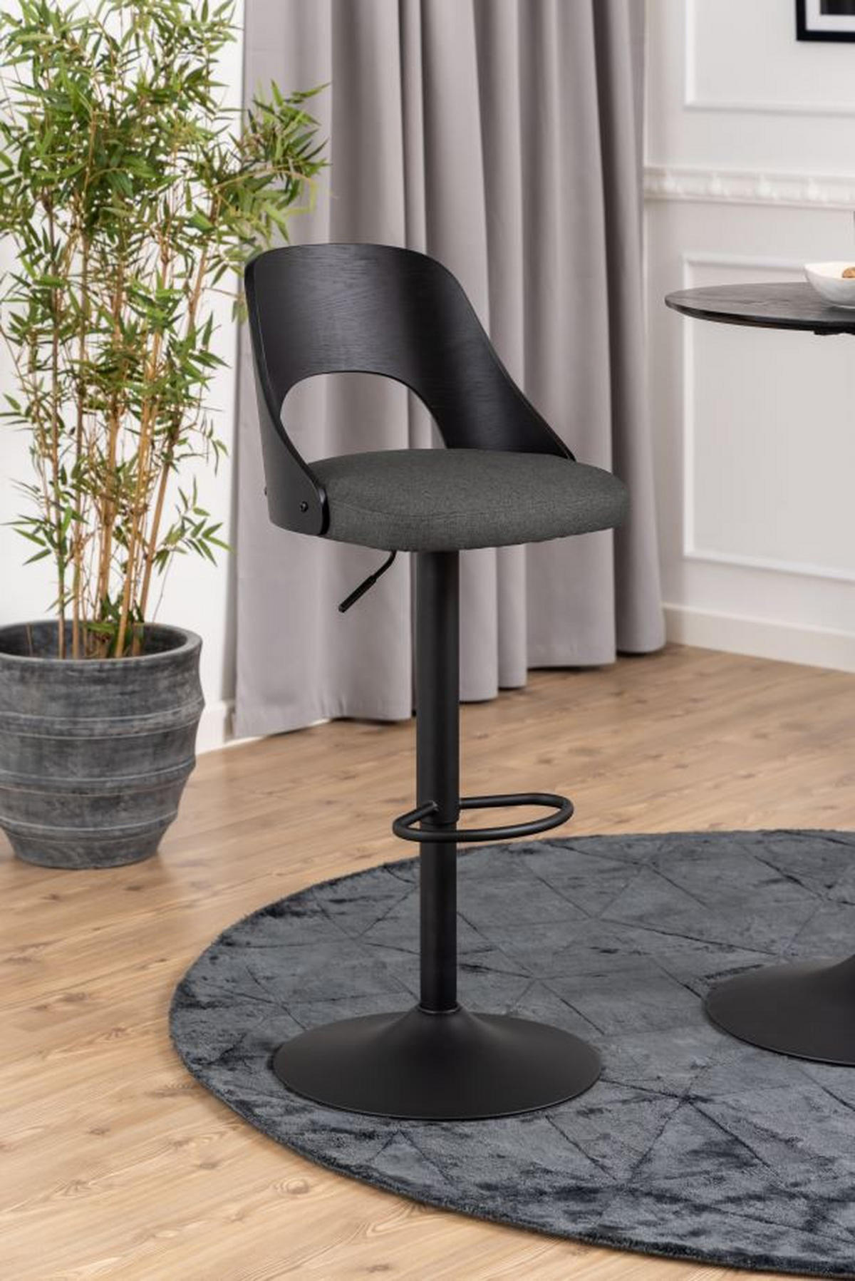 BARHOCKER Flachgewebe Dunkelgrau  - Dunkelgrau/Schwarz, MODERN, Holz/Textil (47/113/50,5cm) - MID.YOU