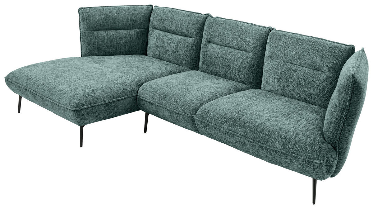 ECKSOFA in Flachgewebe Blau, Grün  - Blau/Schwarz, Design, Textil/Metall (153/339cm) - Moderano