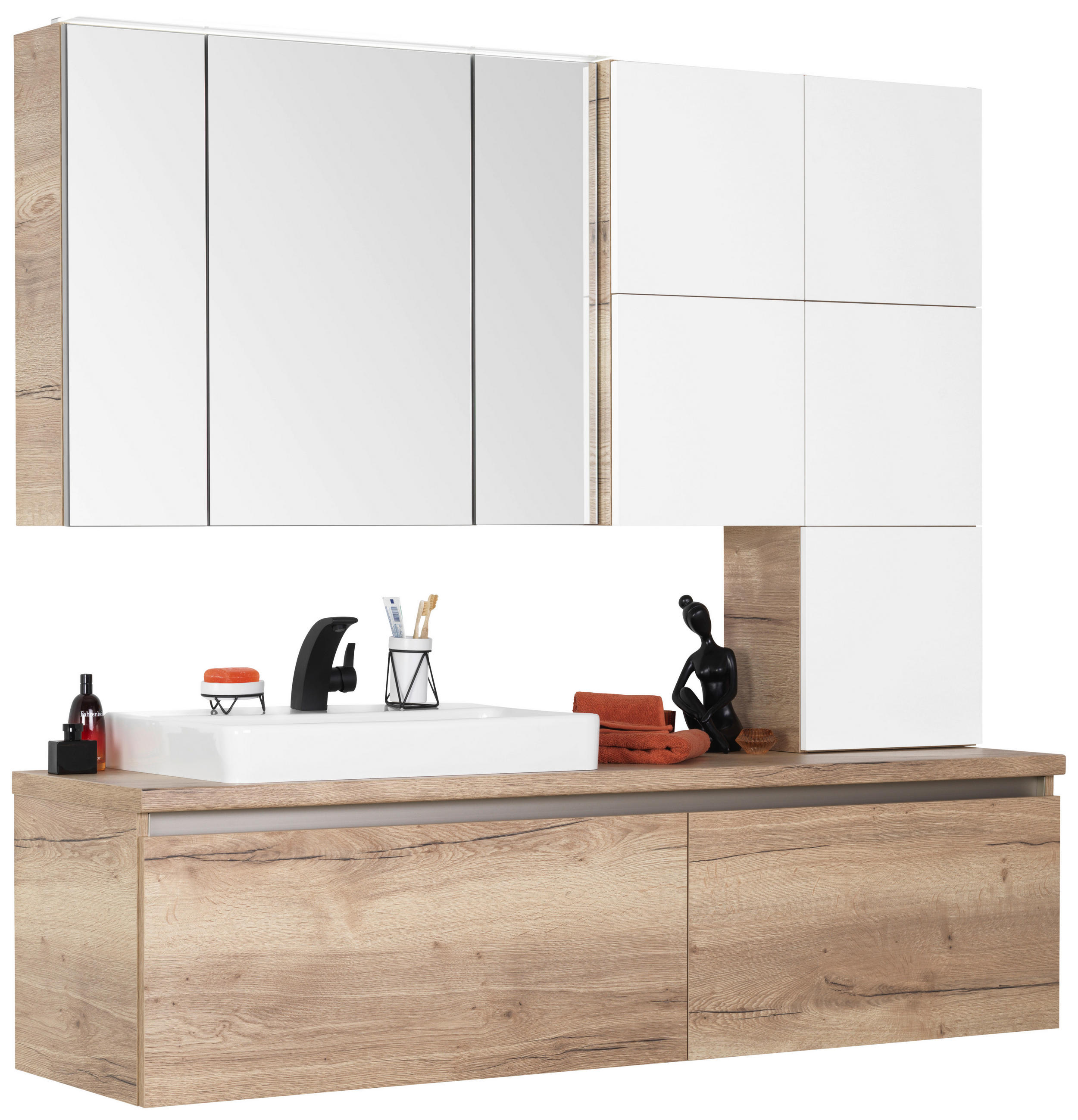 BADEZIMMER  in 180 cm  - Edelstahlfarben/Eichefarben, KONVENTIONELL, Glas/Holzwerkstoff (180cm) - Moderano
