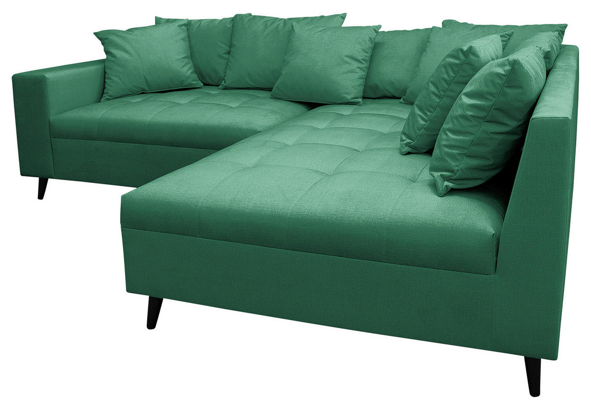 Ecksofa inkl. Hocker in Mikrofaser Grün  - Schwarz/Grün, Design, Holz/Textil (247/174cm) - MID.YOU