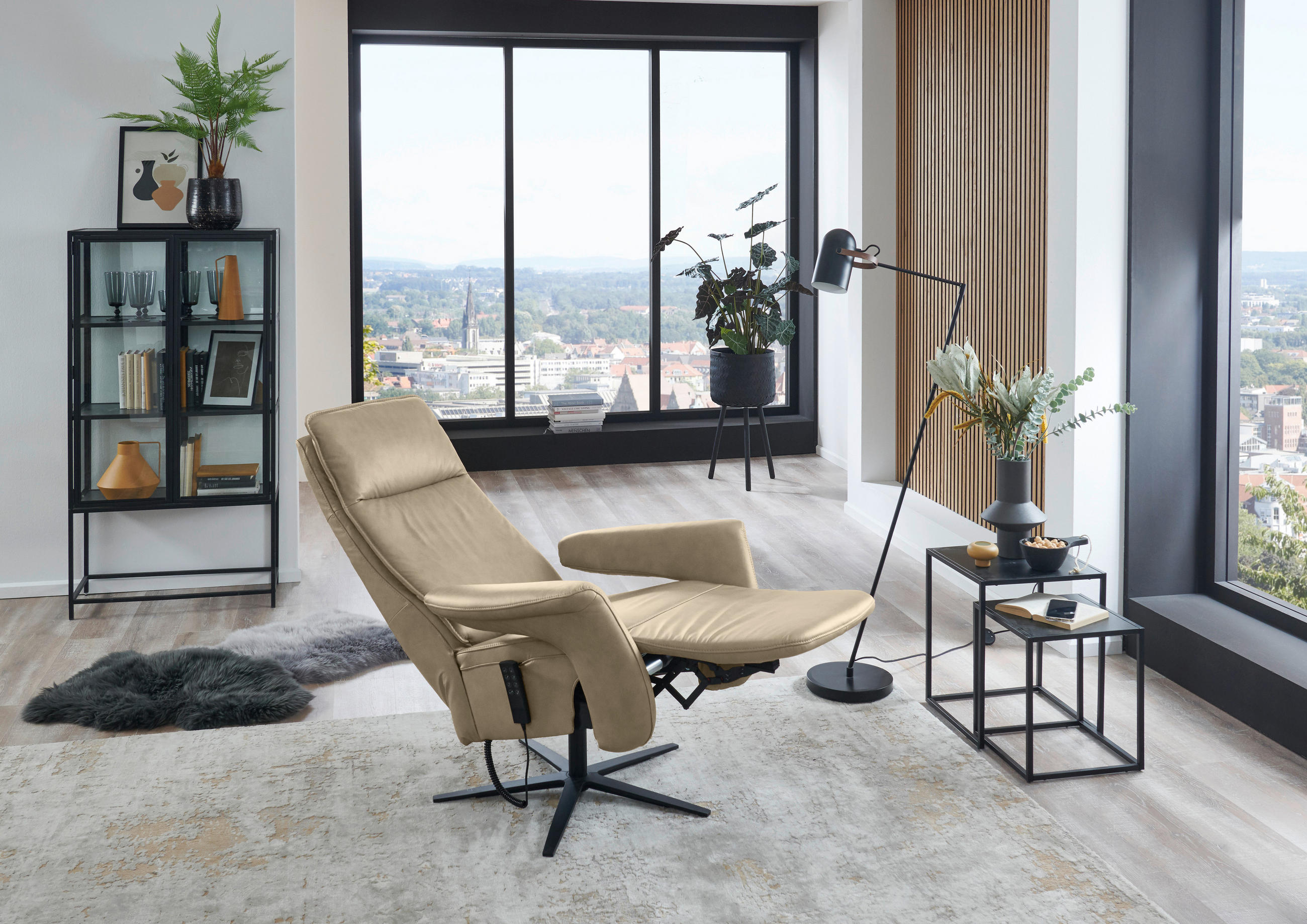 RELAXSESSEL in Leder Hellbraun  - Hellbraun/Schwarz, Design, Leder/Metall (83/123/87cm) - Valdera