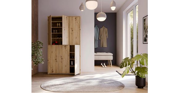 SCHUHSCHRANK 110/192/35 cm - Eiche Artisan/Grau, Basics, Holzwerkstoff/Kunststoff (110/192/35cm) - Xora