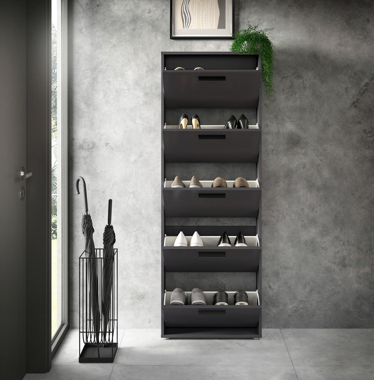 OMARA Z LOPUTAMI ZA ČEVLJE antracit - srebrne barve/črna, Design, umetna masa/leseni material (59/169cm) - Carryhome