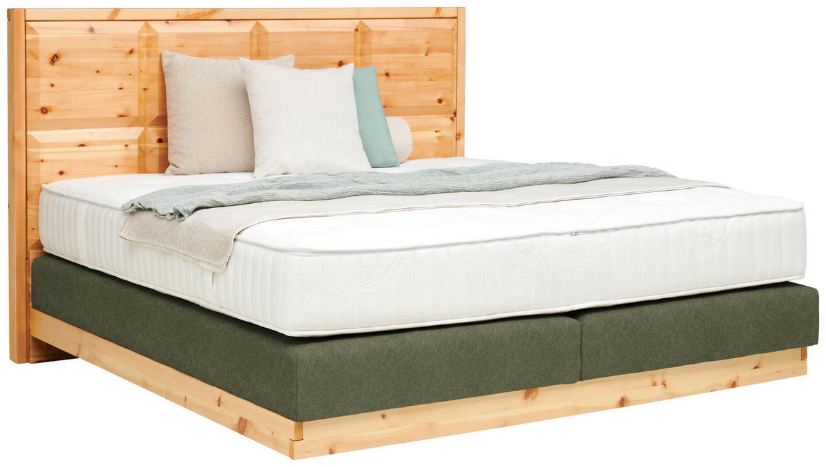 BOXSPRINGBETT 180/200 cm  Zirbelkieferfarben, Olivgrün  - Zirbelkieferfarben/Olivgrün, Natur, Holz/Textil (180/200cm) - Valnatura