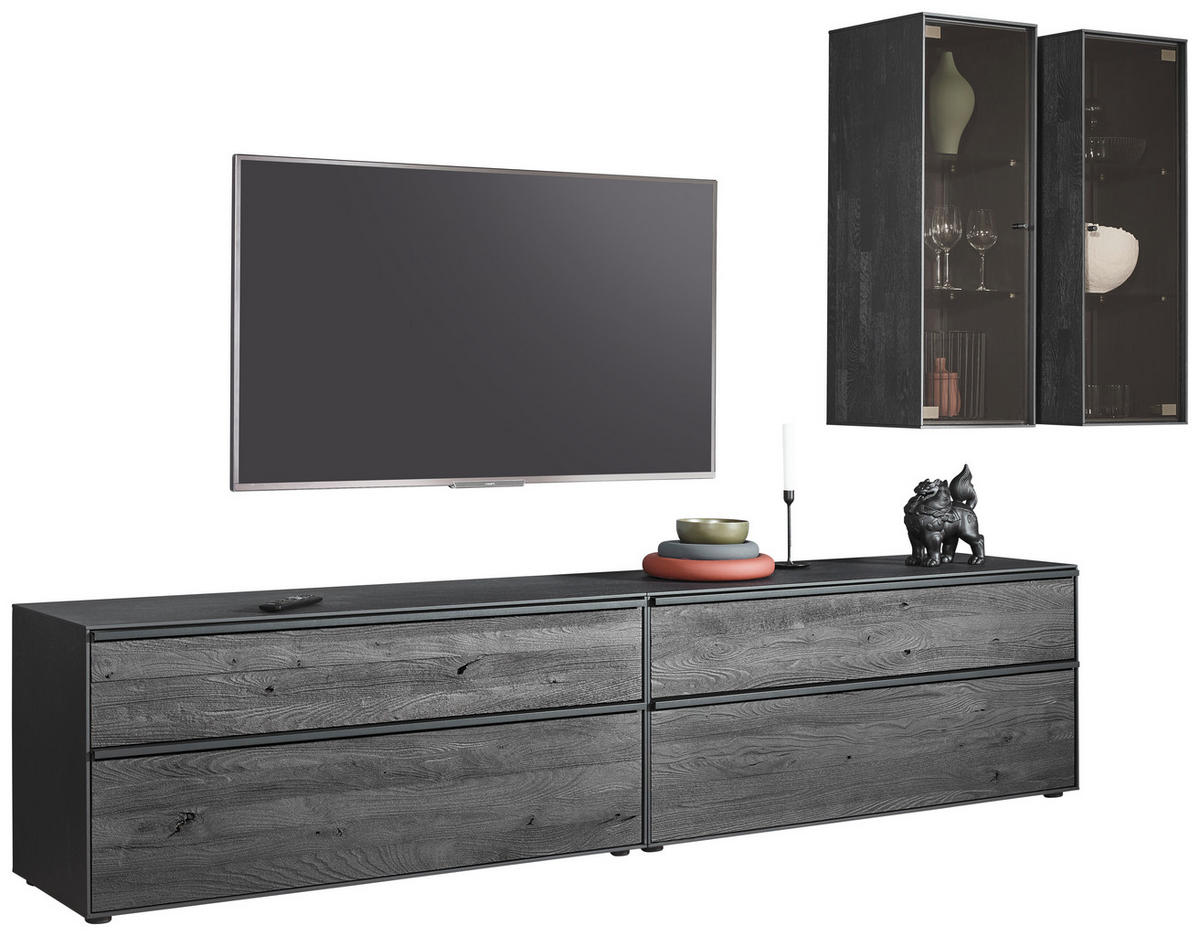 WOHNWAND  in Anthrazit 308/204/49 cm  - Anthrazit/Schwarz, Design, Glas/Holz (308/204/49cm) - Johann Jakob