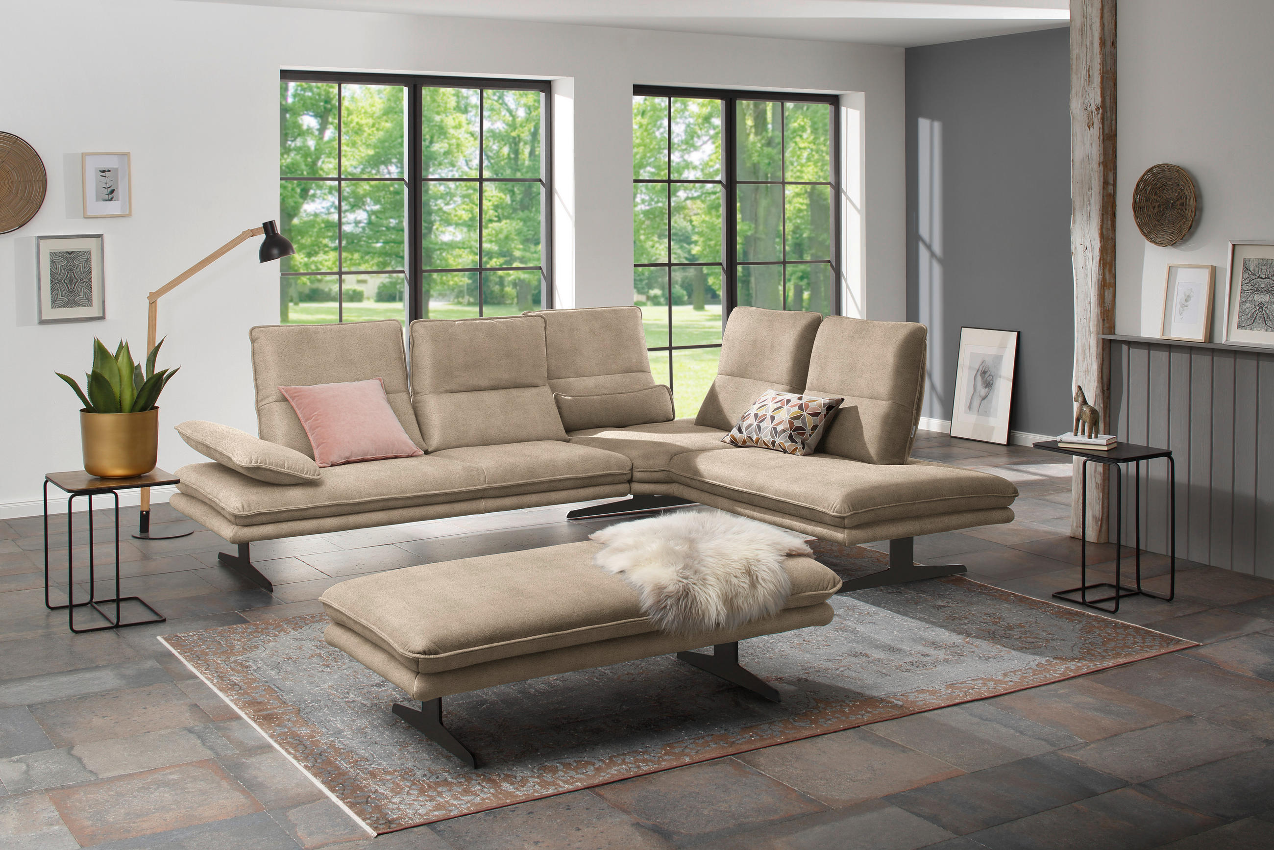 ECKSOFA in Mikrofaser Taupe  - Taupe/Schwarz, Design, Textil/Metall (284/224cm) - Chilliano