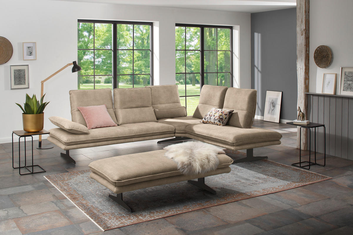 ECKSOFA in Mikrofaser Taupe  - Taupe/Schwarz, Design, Textil/Metall (284/224cm) - Chilliano
