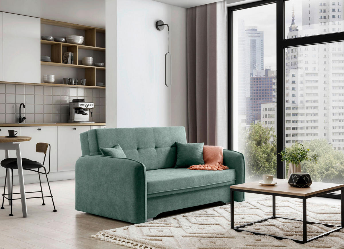 SCHLAFSOFA in Chenille Mintgrün  - Silberfarben/Mintgrün, Design, Kunststoff/Textil (155/105/75cm) - MID.YOU