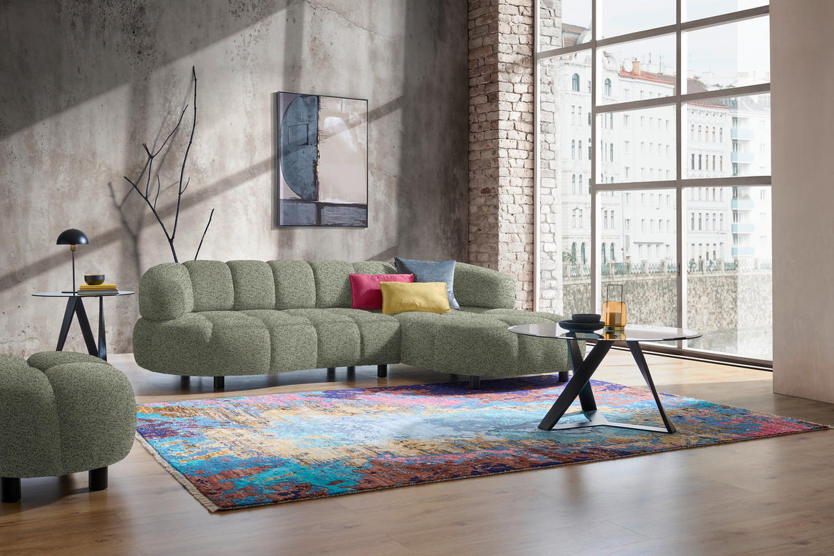 ECKSOFA Khaki Webstoff  - Khaki/Schwarz, Design, Holz/Textil (284/183cm) - Welnova