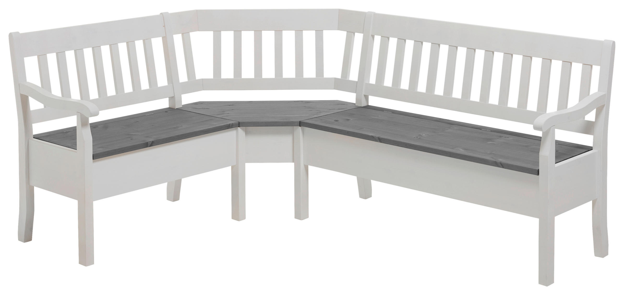 ECKBANK 147/170 cm Grau, Weiß Kiefer massiv   - Weiß/Grau, ROMANTIK / LANDHAUS, Holz (147/170cm) - Boxxx