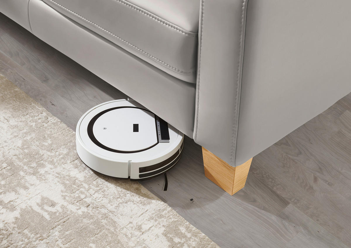 ECKSOFA in Echtleder Hellgrau  - Eiche Bianco/Hellgrau, Natur, Leder/Holz (235/257cm) - Valdera
