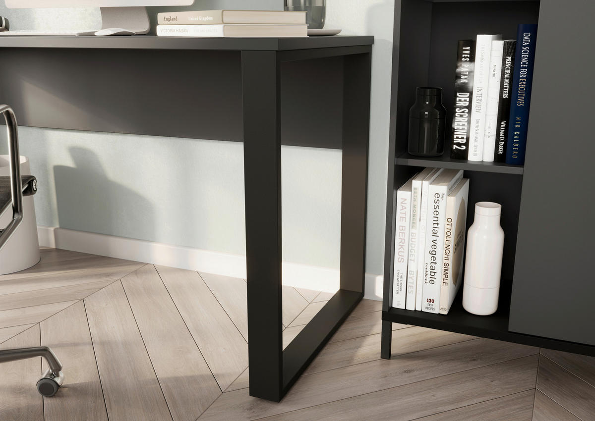 SCHREIBTISCH 150/60/74 cm Graphitfarben, Schwarz   - Graphitfarben/Schwarz, Design, Holzwerkstoff/Metall (150/60/74cm) - Germania
