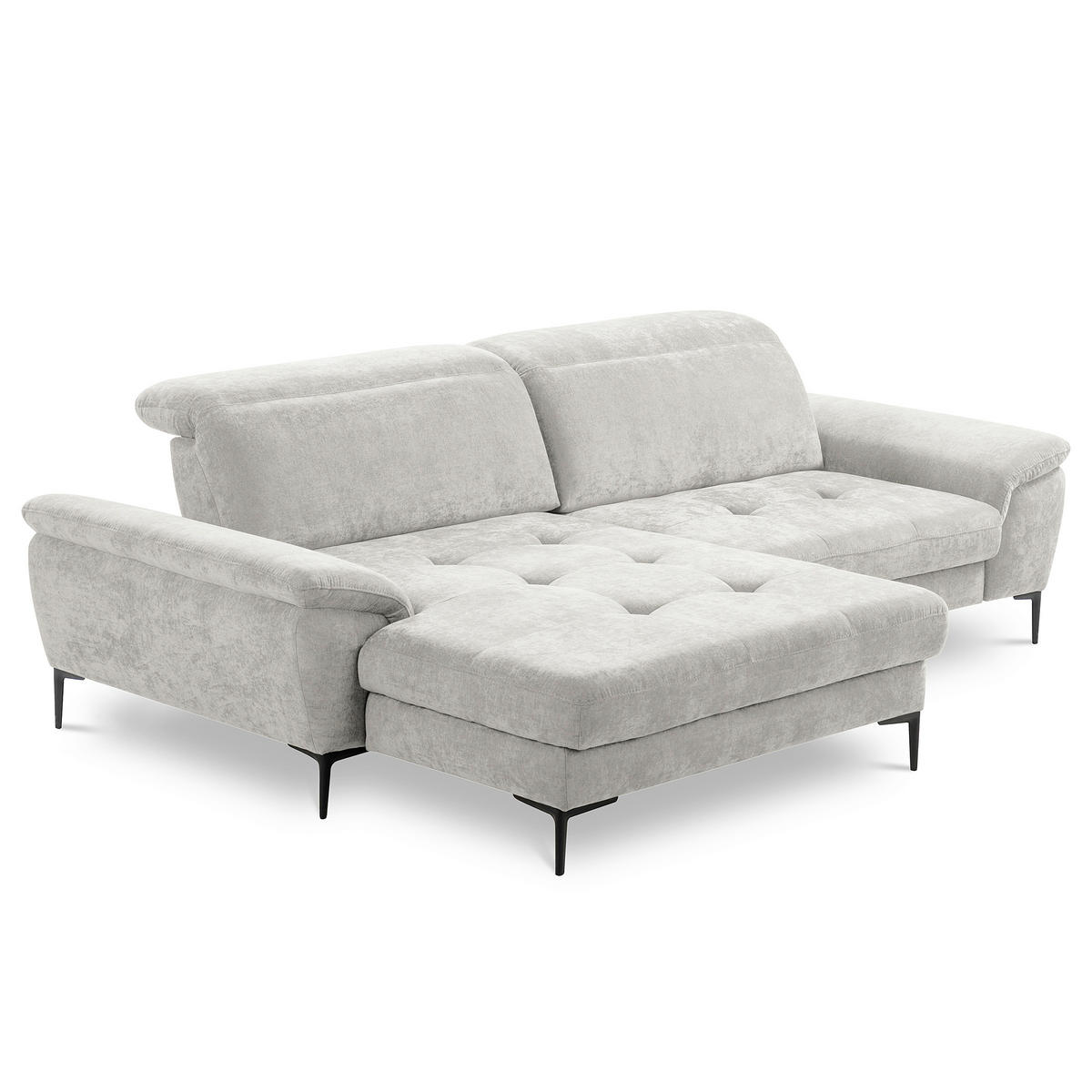 ECKSOFA PRADO Grau Webstoff Bettkasten, Kopfteilverstellung, Sitztiefenverstellung  - Schwarz/Grau, Design, Textil/Metall (195/268cm) - Livetastic