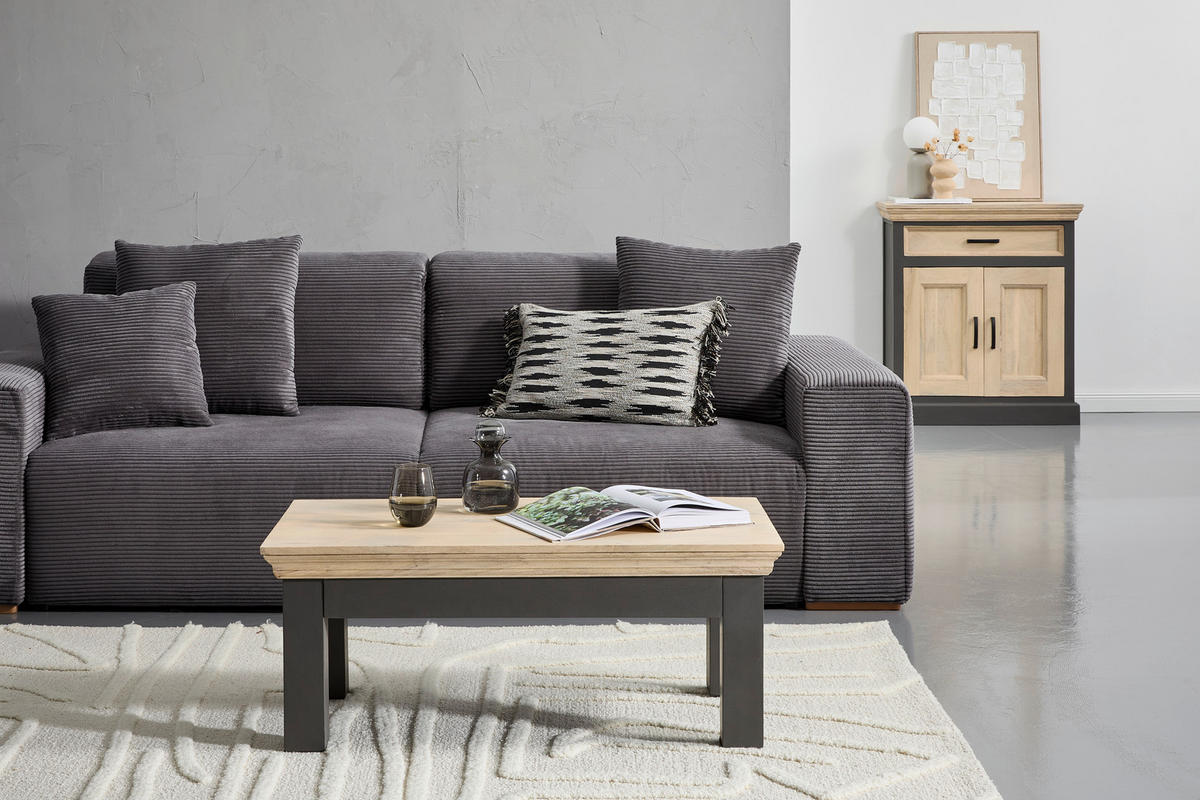 KONSOLE Mangoholz massiv Grau, Naturfarben  - Naturfarben/Grau, Natur, Holz (80/90/40cm) - Livetastic