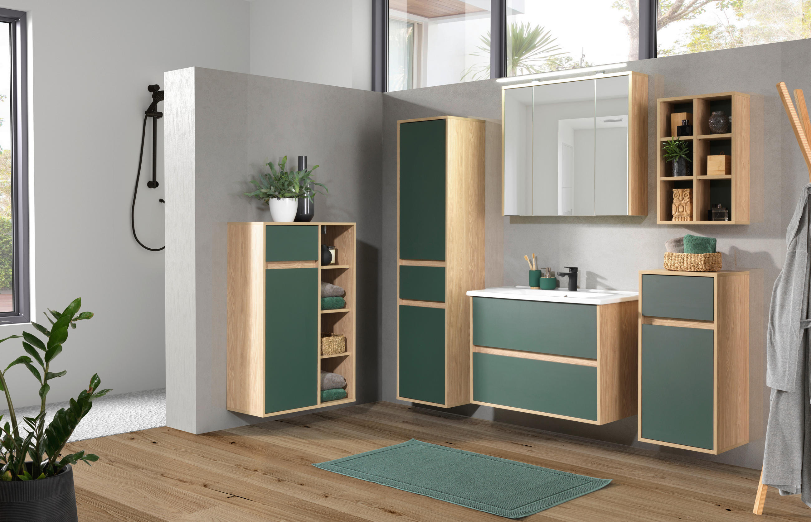 WASCHTISCHKOMBI 85 cm  - Waldgrün/Eichefarben, Basics, Keramik/Holzwerkstoff (85cm) - Stylife