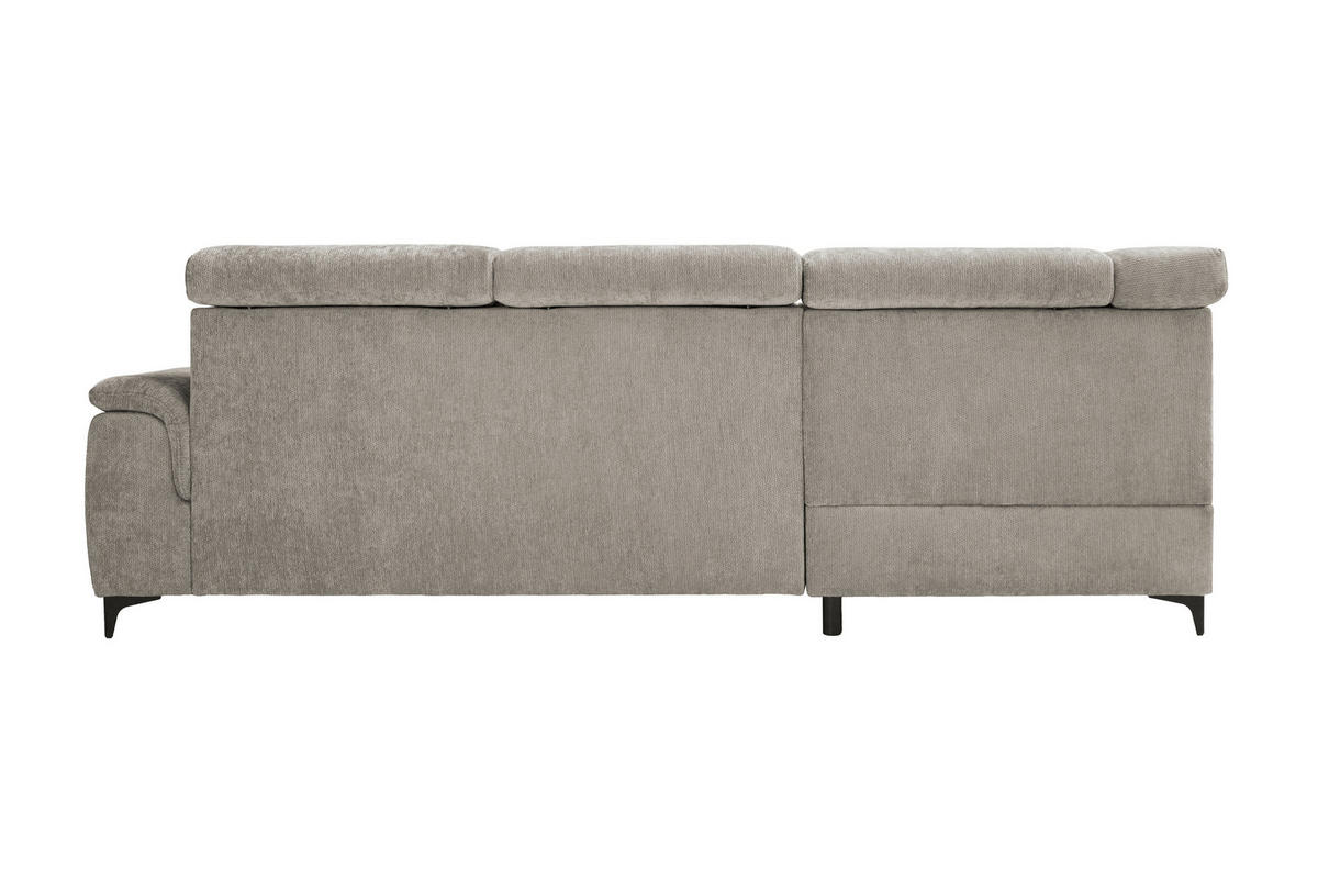 ECKSOFA Taupe Chenille Bettkasten, Schlaffunktion, Rücken echt, Kopfteilverstellung, Liegefläche im Originalstoff  - Taupe/Schwarz, KONVENTIONELL, Textil/Metall (206/265cm) - Carryhome