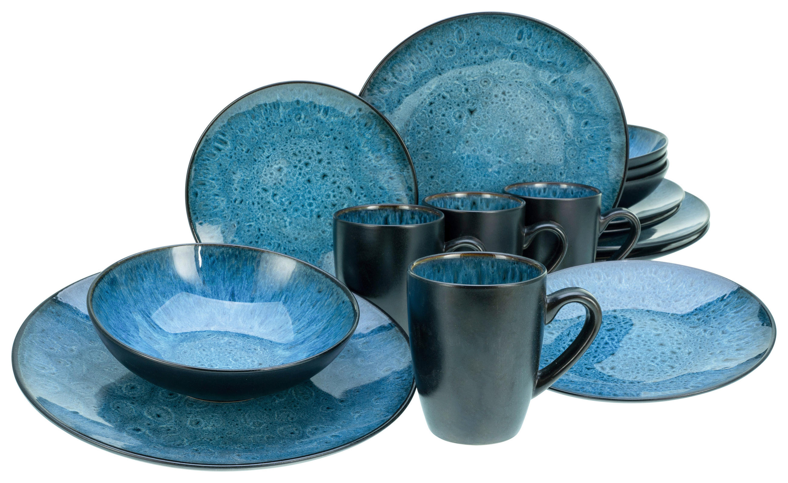 KOMBISERVICE Blau, Dunkelblau Capri 16-teilig 4 Personen  - Blau/Dunkelblau, Trend, Keramik (40/26/31cm) - Creatable