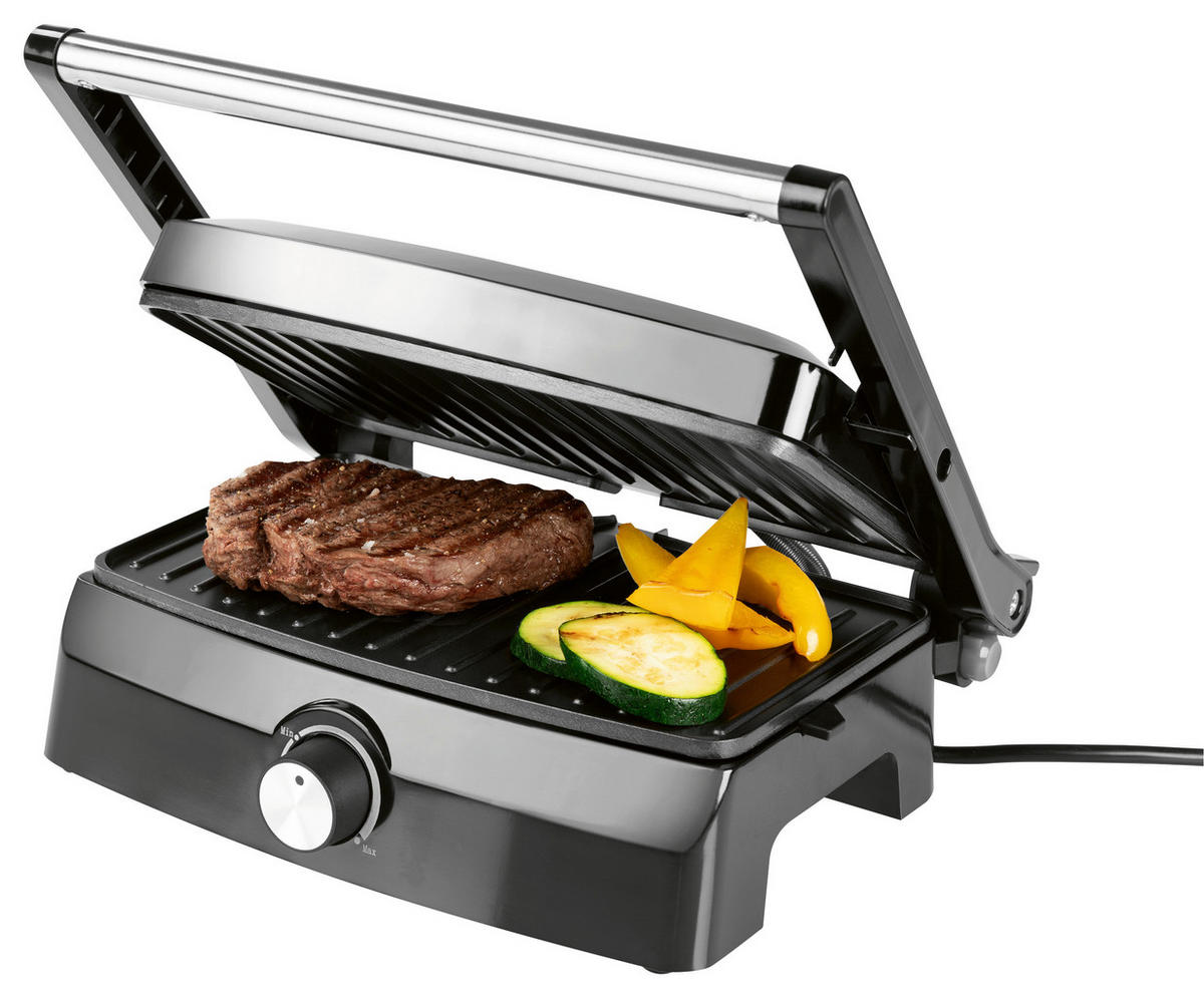 KONTAKTGRILL  - Edelstahlfarben/Schwarz, MODERN, Kunststoff/Metall (26,8/22,9/13cm)