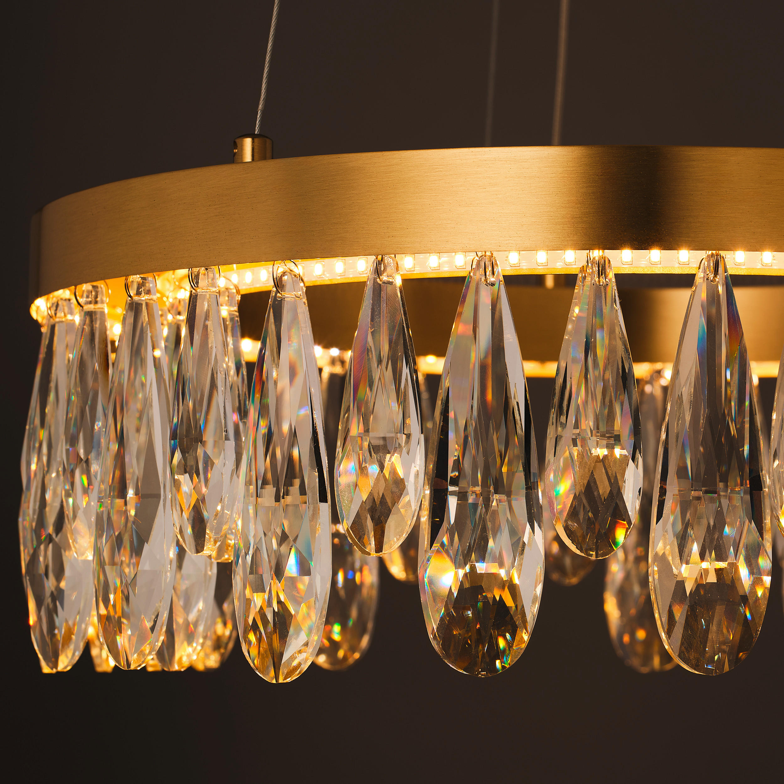 KRISTALL-HÄNGELEUCHTE 40/150 cm   - Messingfarben, KONVENTIONELL, Glas/Metall (40/150cm)
