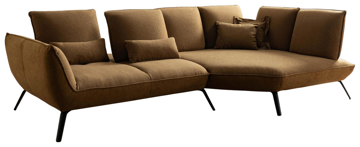 ECKSOFA Braun Flachgewebe Rücken echt, Nierenkissen  - Schwarz/Braun, Design, Textil/Metall (320/169cm) - Moderano