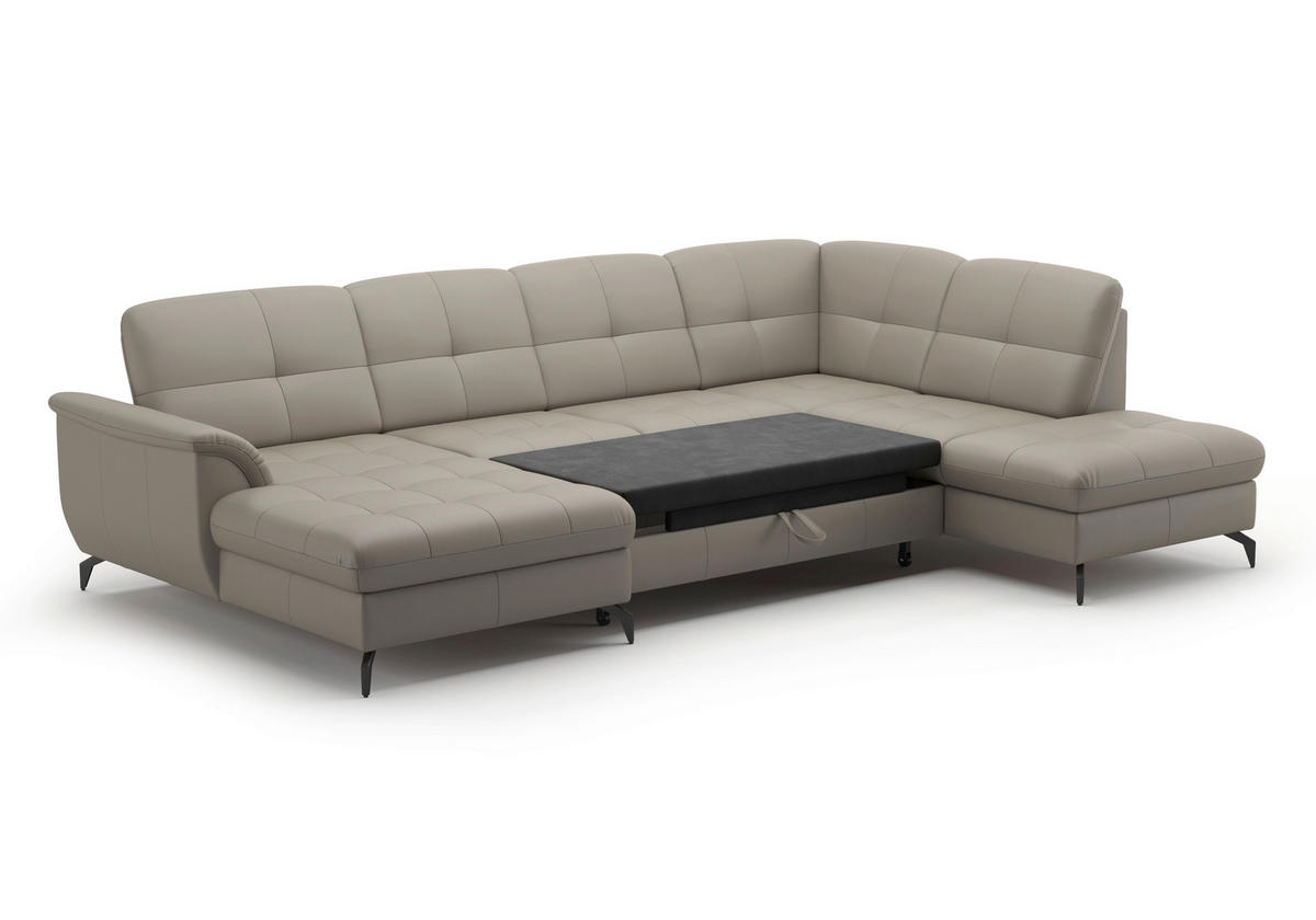 WOHNLANDSCHAFT in Vliesstoff Kombination Echtleder/Stoff Grau  - Schwarz/Grau, MODERN, Leder/Textil (164/319/212cm) - Sit & More