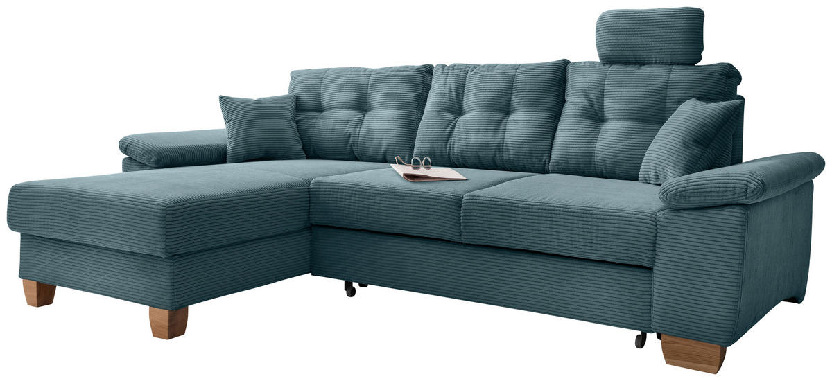 ECKSOFA in Cord Petrol  - Petrol/Naturfarben, Modern, Holz/Textil (176/270cm) - Livetastic