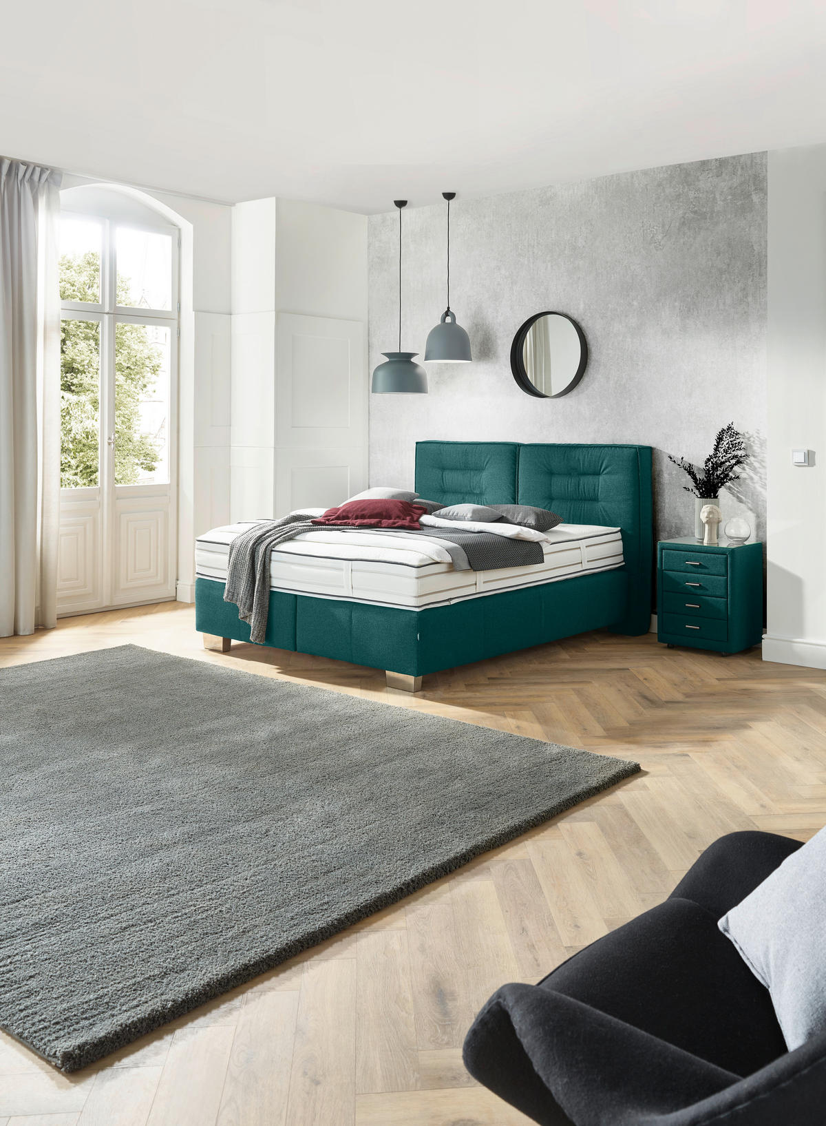 BOXSPRINGBETT 180/200 cm  in Petrol  - Chromfarben/Petrol, KONVENTIONELL, Textil (180/200cm) - Dieter Knoll