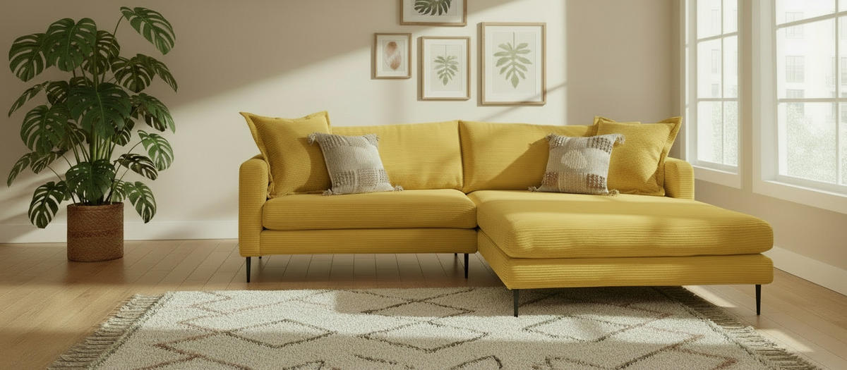 HÖRNSOFFA i manchester senapsgul  - svart/senapsgul, Design, metall/textil (268/193cm) - P & B