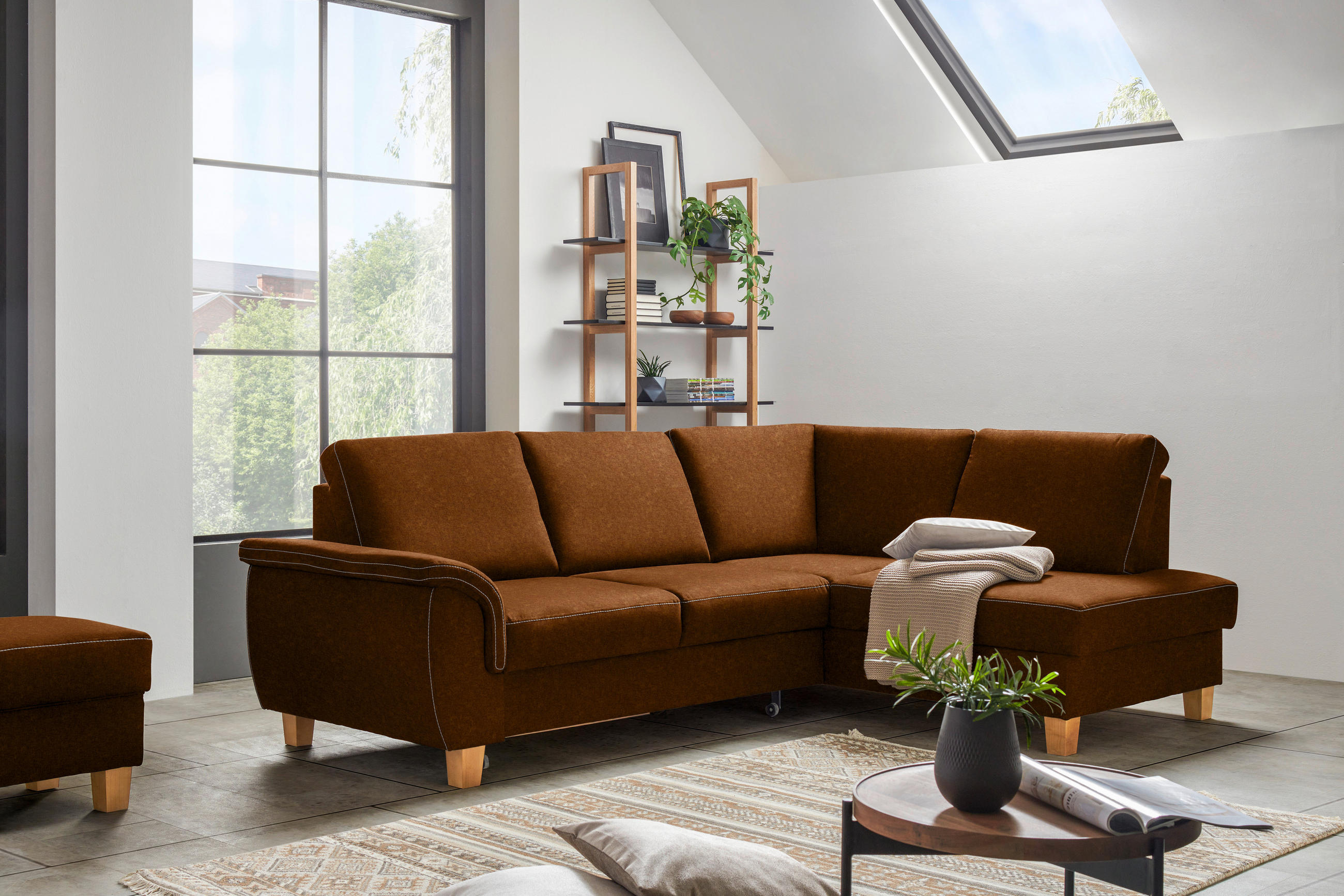 ECKSOFA Bernsteinfarben Flachgewebe  - Eichefarben/Bernsteinfarben, Design, Holz/Textil (253/185cm) - Cantus