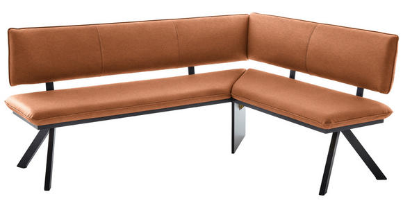 ECKBANK 180/140 cm in Schwarz, Cognac - Cognac/Schwarz, MODERN, Textil/Metall (180/140cm) - Cantus