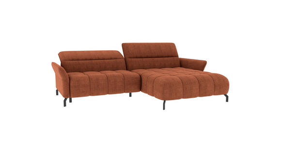 ECKSOFA Rostfarben Flachgewebe Rücken echt, Kopfteilverstellung, Sitztiefenverstellung  - Rostfarben/Schwarz, KONVENTIONELL, Textil/Metall (272/175cm) - Carryhome
