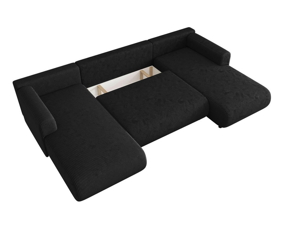 Wohnlandschaft inkl. Funktion Anthrazit Cord  - Anthrazit/Schwarz, KONVENTIONELL, Textil (200/360/200cm) - Xora