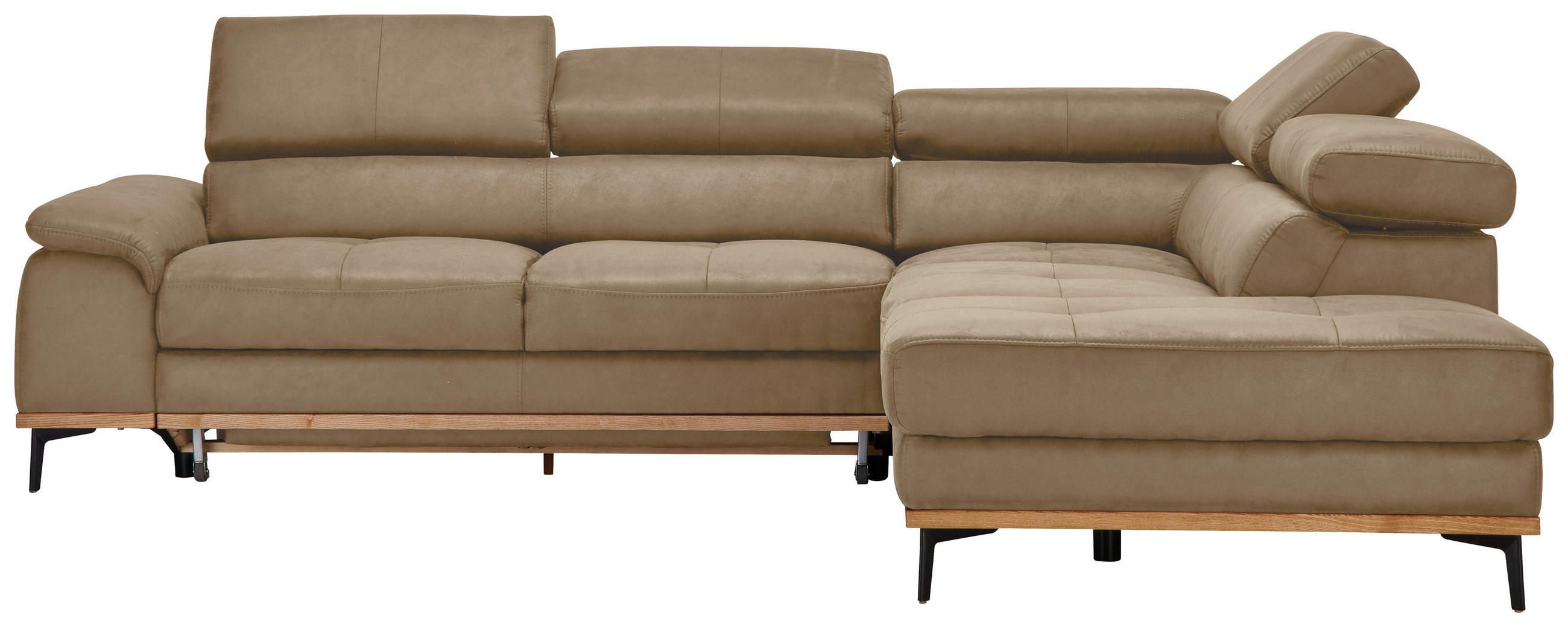 ECKSOFA in Lederlook Sandfarben  - Sandfarben/Schwarz, Natur, Holz/Textil (282/226cm) - Novel