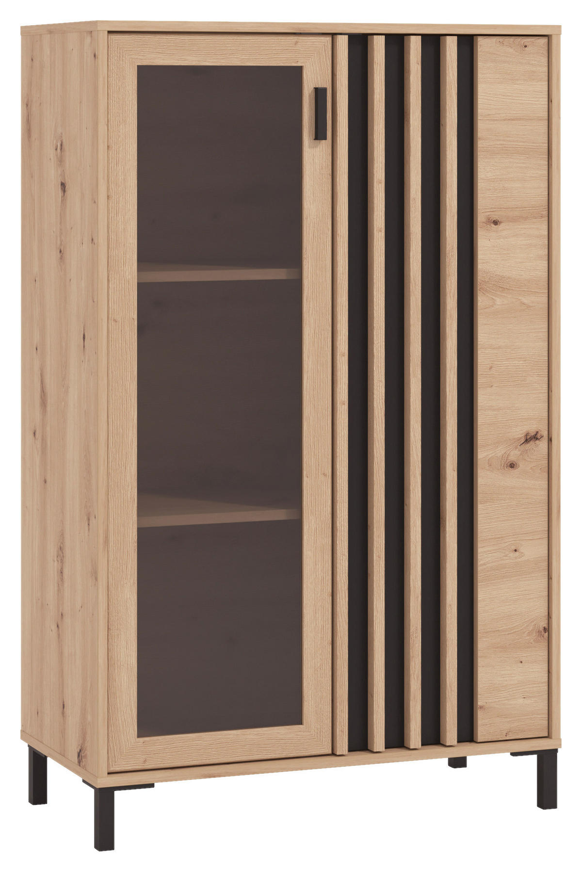 VITRÍNA, čierna, dub artisan, 80/128,6/40 cm - čierna/dub artisan, Basics, kompozitné drevo/plast (80/128,6/40cm) - Hom`in