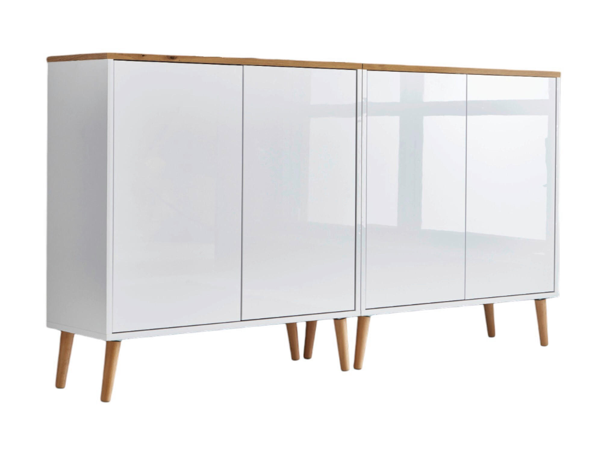 Mid.you Sideboard Mailand Set 2 + HF Weiß, Eiche Artisan, Weiß Hochglanz 158x86x33 cm