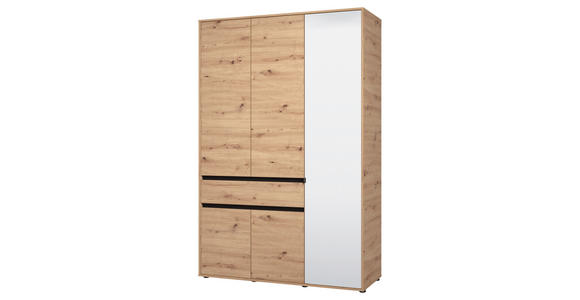 DREHTÜRENSCHRANK 5-türig Schwarz, Eiche Artisan  - Schwarz/Eiche Artisan, Basics, Glas/Holzwerkstoff (138/210,5/54cm) - Xora