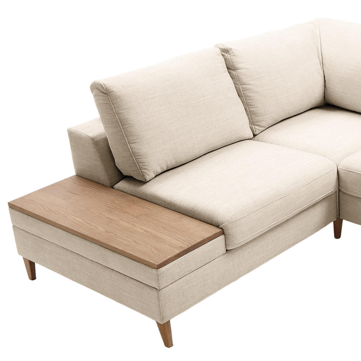ECKSOFA in Webstoff Silberfarben  - Eschefarben/Silberfarben, Modern, Holz/Textil (260/90/204cm) - Trendmanufaktur